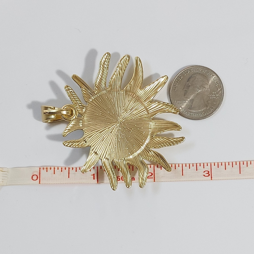 Large gold and turquoise aztec sun burst necklace pendant - Picture 4 of 5
